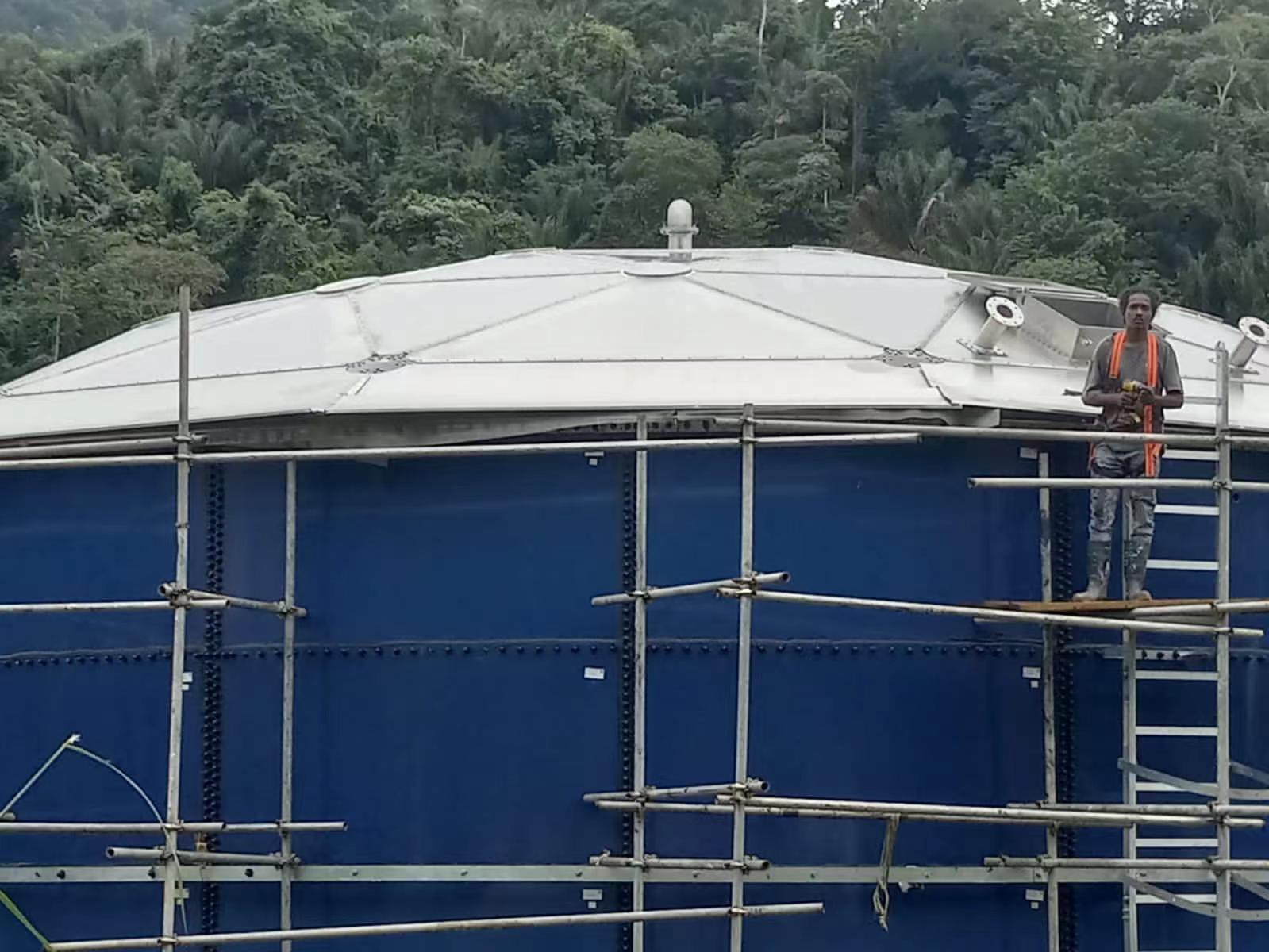 带顶部安装储气罐的搪玻璃钢罐，用于沼气和废水处理